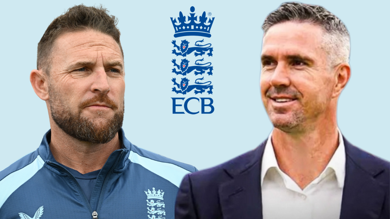 Brendon McCullum and Kevin Pietersen alongside the England and Wales Cricket Board ECB logo