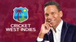 Chris Dehring pictured alongside the Cricket West Indies (CWI) logo and West Indies cricket team.