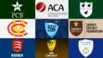 Logos of PCB, Australian Cricketers’ Association, MCC, Cricket NSW, Surrey, Essex, WA Cricket and Hampshire Cricket Board