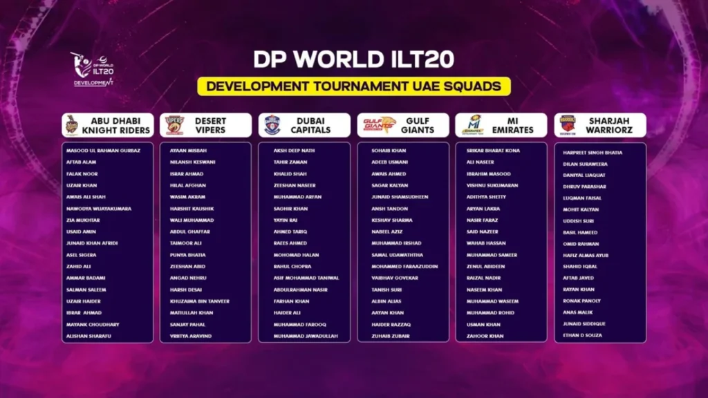 DP World ILT20 Development Tournament UAE squads for all six teams