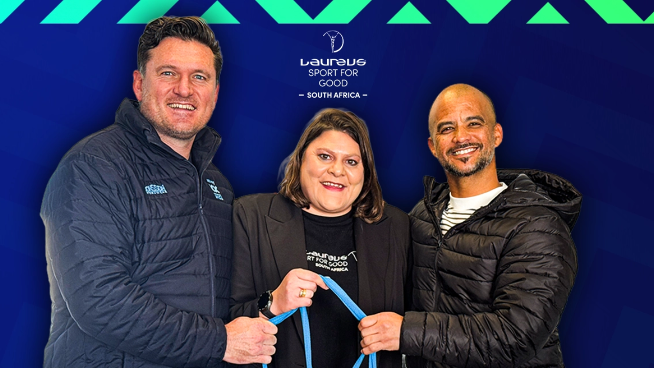 Graeme Smith, Natalie du Toit and JP Duminy at the Women’s Month handover from Betway SA20 to Laureus Sport for Good South Africa and the JP21 Foundation.