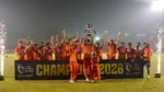 Gulf Giants Development celebrate winning the 2026 DP World ILT20 Development Tournament
