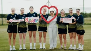 Ireland Women’s cricket players with Irish Heart Foundation Director Eimear Smith