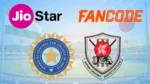 JioStar, FanCode, BCCI and Japan Cricket Association logos against a cricket stadium background