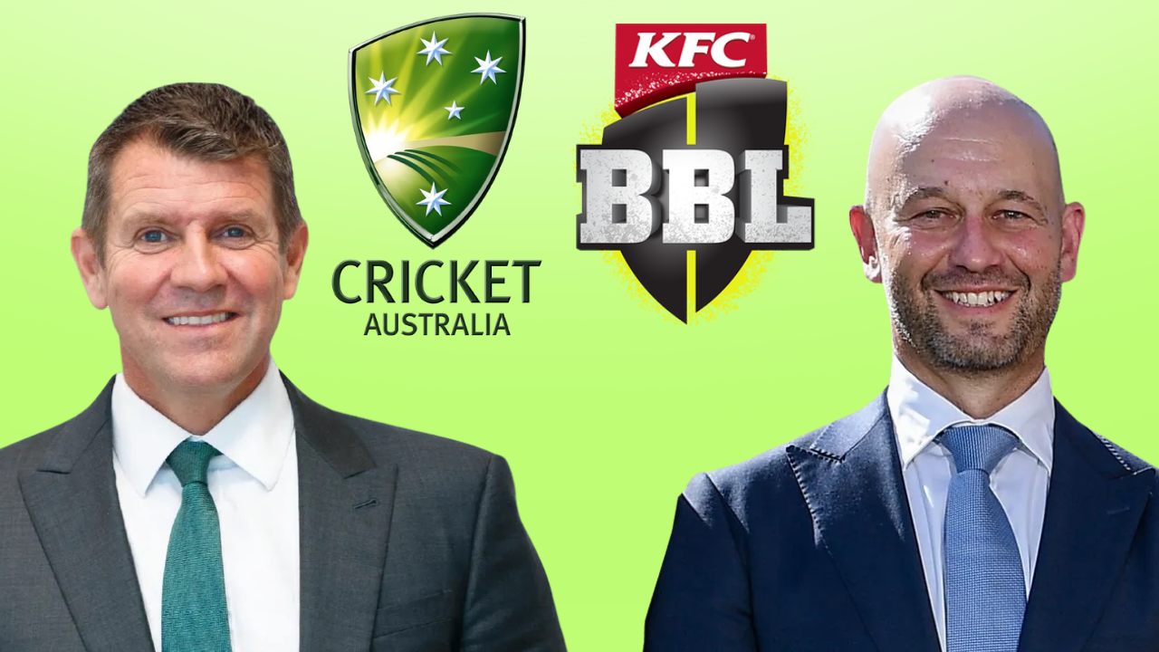 Mike Baird and Todd Greenberg pictured with Cricket Australia and Big Bash League BBL logos.