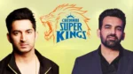 Mohit Sharma and Zaheer Khan alongside the Chennai Super Kings CSK logo