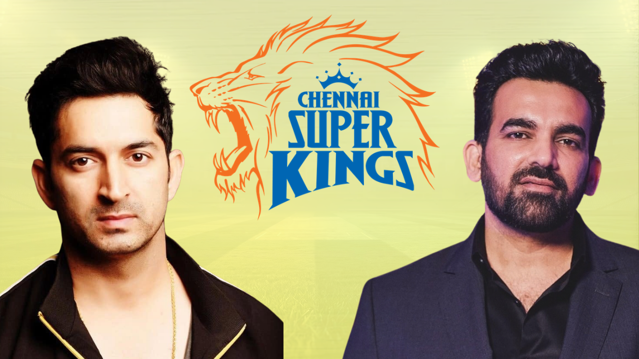 Mohit Sharma and Zaheer Khan alongside the Chennai Super Kings CSK logo