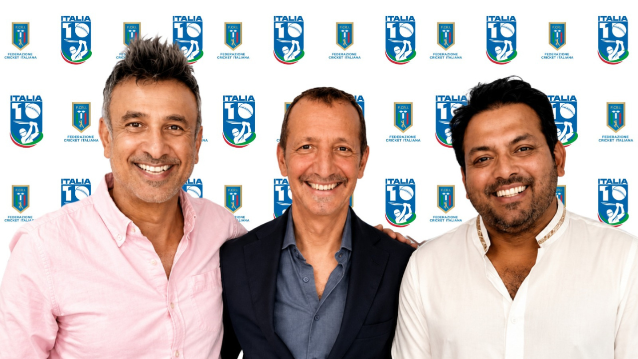 Nadeem Shahid, Massimilano Campo and Amir Akhtar representing Apex T10 Limited and the Italian Cricket Federation.