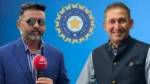 Parthiv Patel and Ajit Agarkar pictured alongside the BCCI logo.