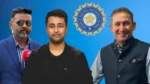 Parthiv Patel, Pragyan Ojha and Ajit Agarkar pictured alongside the BCCI logo.