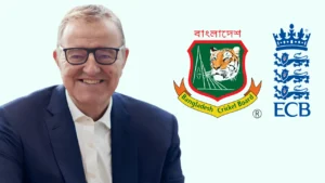 Richard Thompson alongside the Bangladesh Cricket Board and England and Wales Cricket Board logos.