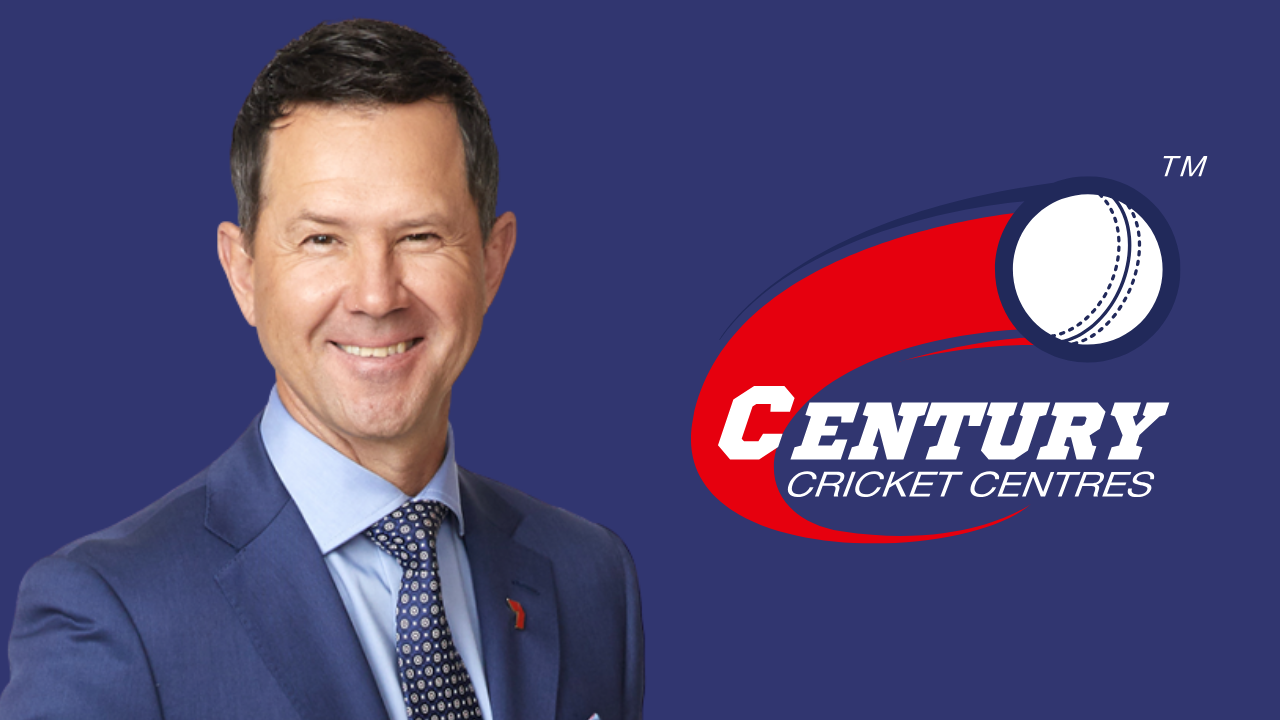 Ricky Ponting alongside the Century Cricket Centres logo