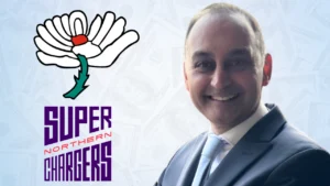 Sanjay Patel alongside Northern Superchargers and Yorkshire Cricket logos