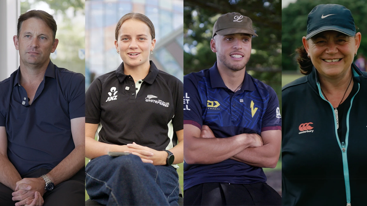 Shane Bond, Eden Carson, Jamal Todd and Maia Lewis featured by New Zealand Cricket