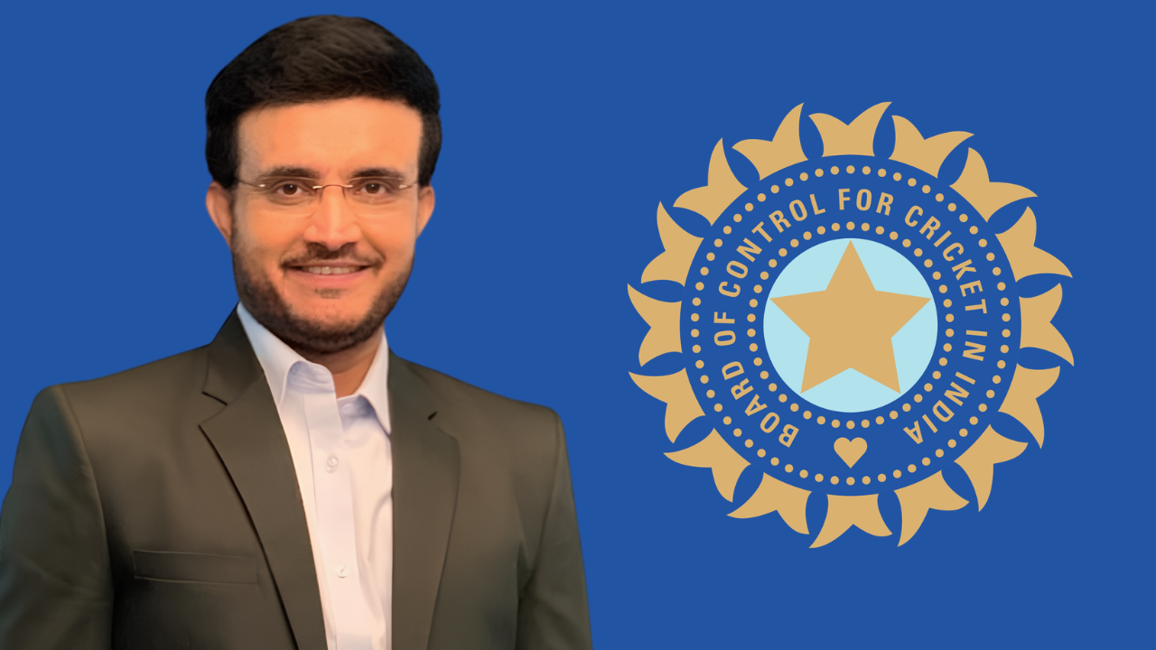 Sourav Ganguly alongside the BCCI logo