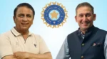 Sunil Gavaskar and Ajit Agarkar pictured alongside the BCCI logo.
