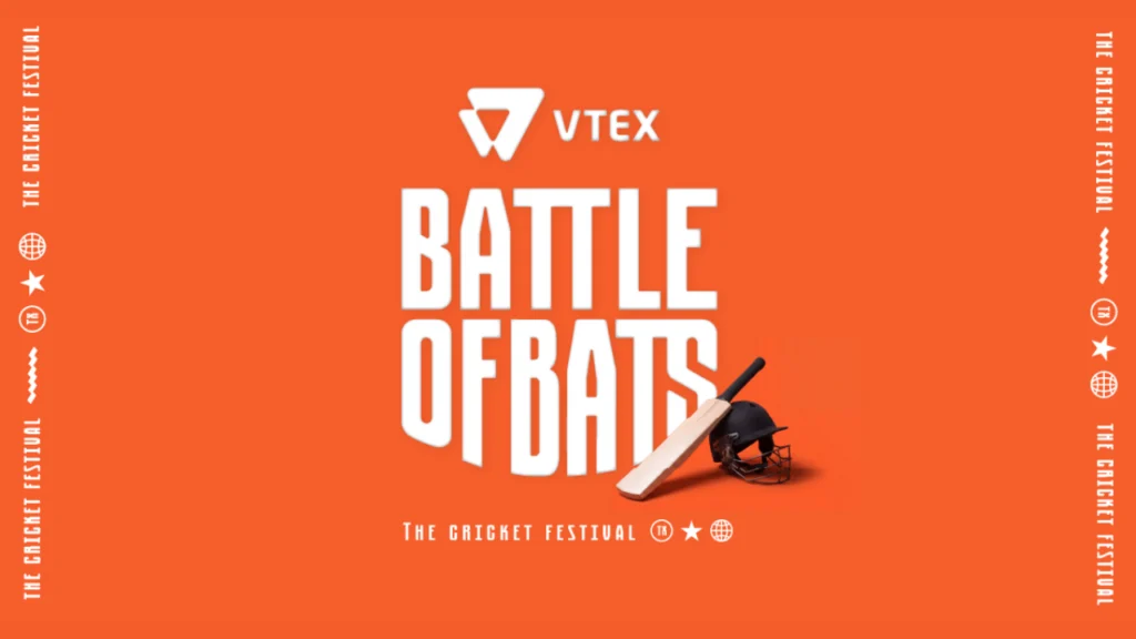 VTEX Battle of Bats cricket festival featuring a cricket bat and helmet