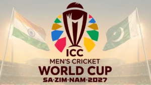 2027 ICC Men's Cricket World Cup logo with India and Pakistan flags
