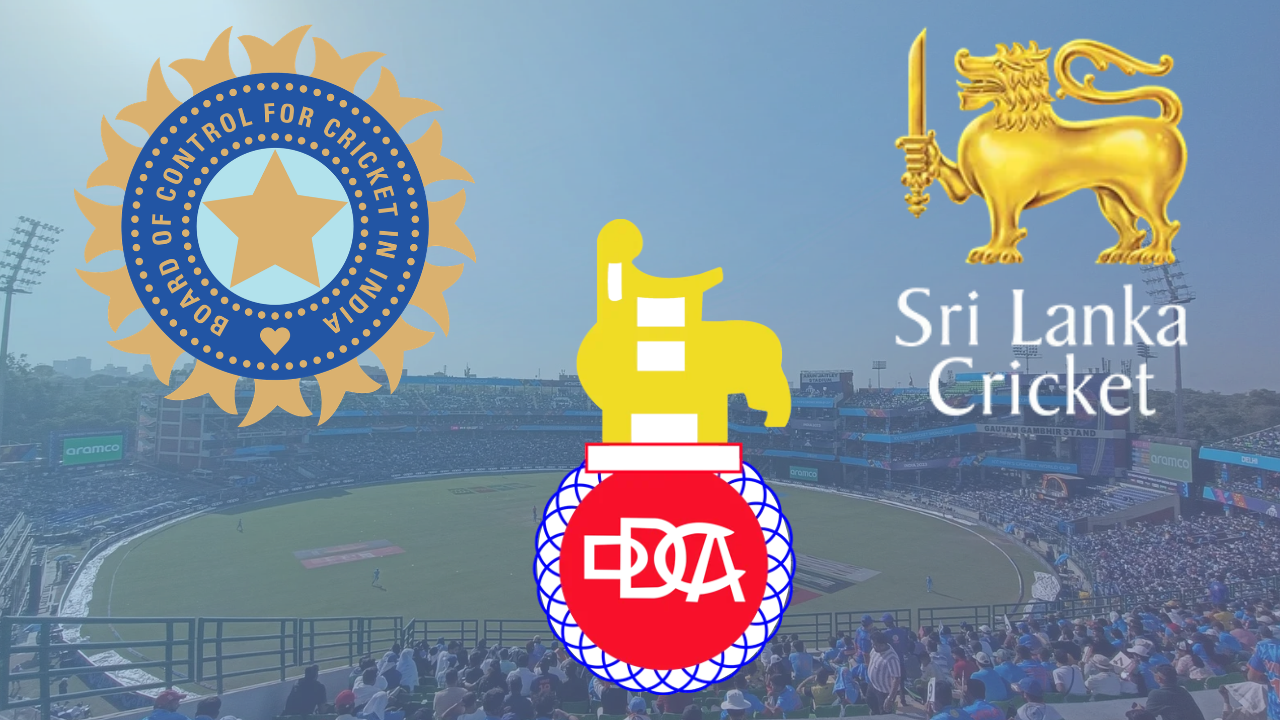 Arun Jaitley Stadium with DDCA, BCCI and Sri Lanka Cricket logos