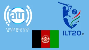 Ariana Television Network (ATN) and International League T20 (ILT20) logos alongside the Afghanistan national flag on a blue background.