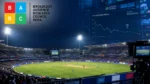 Broadcast Audience Research Council (BARC) India logo displayed over a packed cricket stadium, alongside a television audience ratings graph highlighting cricket viewership trends.