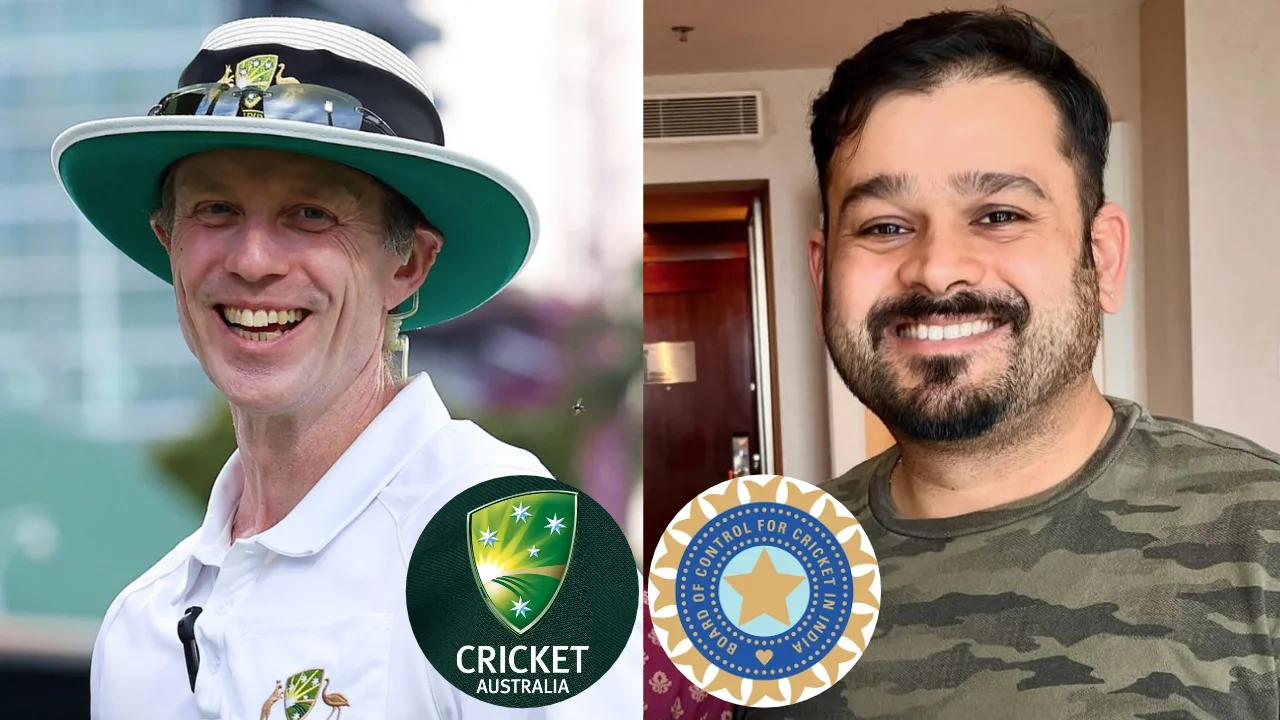 Ben Treloar and Parashar Joshi pictured side by side, featuring the Cricket Australia and Board of Control for Cricket in India (BCCI) logos.