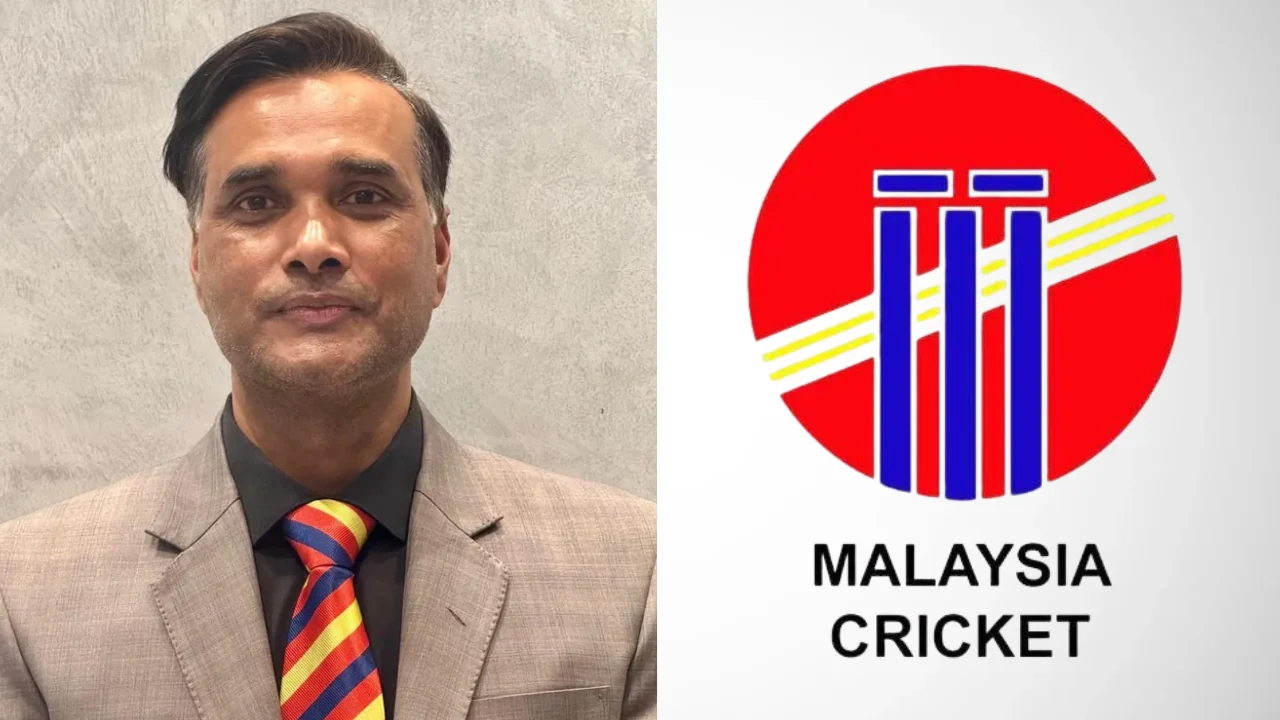 Binod Kumar Das pictured alongside the Malaysian Cricket Association logo.