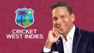 Chris Dehring featured alongside the Cricket West Indies (CWI) logo against a maroon background with US dollar banknotes, highlighting cricket finances.