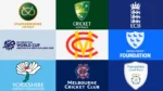Logos of international cricket boards, clubs, foundations and the ICC Men's T20 World Cup 2028