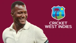 Daren Sammy alongside the Cricket West Indies (CWI) logo