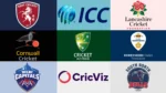 Logos of ICC, Cricket Australia, Delhi Capitals, Kent Cricket, Lancashire Cricket Foundation, Cornwall Cricket, Derbyshire Cricket Foundation, CricViz and South North Bulls displayed in a collage.