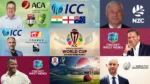 International cricket news collage featuring ICC, Cricket Australia, Cricket West Indies, New Zealand Cricket, Chinese Cricket Association, 2027 Cricket World Cup and World Test Championship.