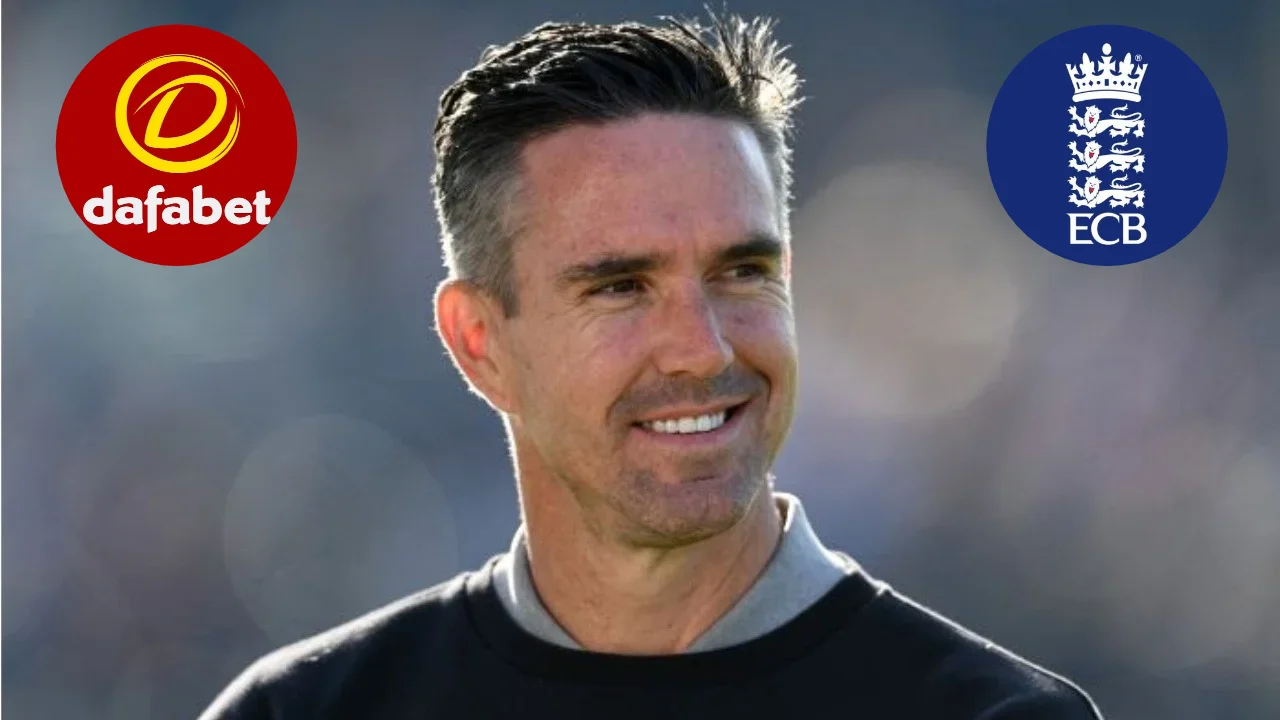 Former England cricketer Kevin Pietersen pictured alongside the Dafabet and England and Wales Cricket Board (ECB) logos.