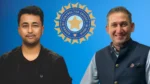 Pragyan Ojha and Ajit Agarkar with BCCI logo