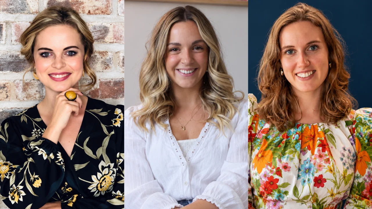 Raynique Meyer, Georgia Hull and Isabelle Harrison pictured from left to right in a three-person portrait collage.