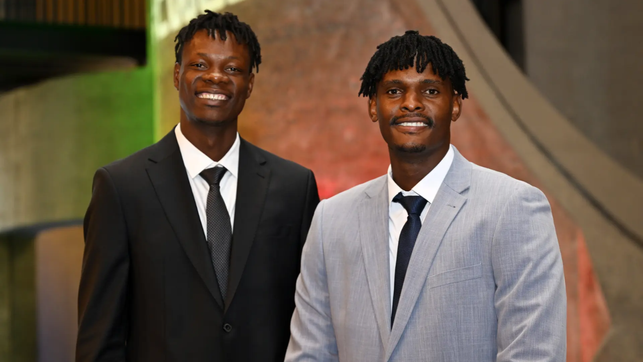 Zimbabwe ODI captain Richard Ngarava posing with a fellow teammate