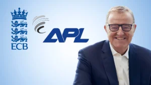 Richard Thompson pictured alongside the England and Wales Cricket Board (ECB) and APL logos in a cricket news graphic.