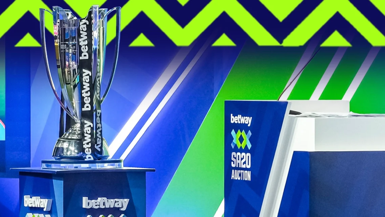 SA20 cricket trophy displayed at the SA20 player auction