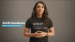 Indian women's cricket captain Smriti Mandhana wearing a UNICEF T-shirt after being named UNICEF India Celebrity Advocate on the International Day of the Girl Child.