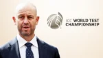 Cricket Australia CEO Todd Greenberg pictured alongside the ICC World Test Championship (WTC) logo in a cricket news graphic.