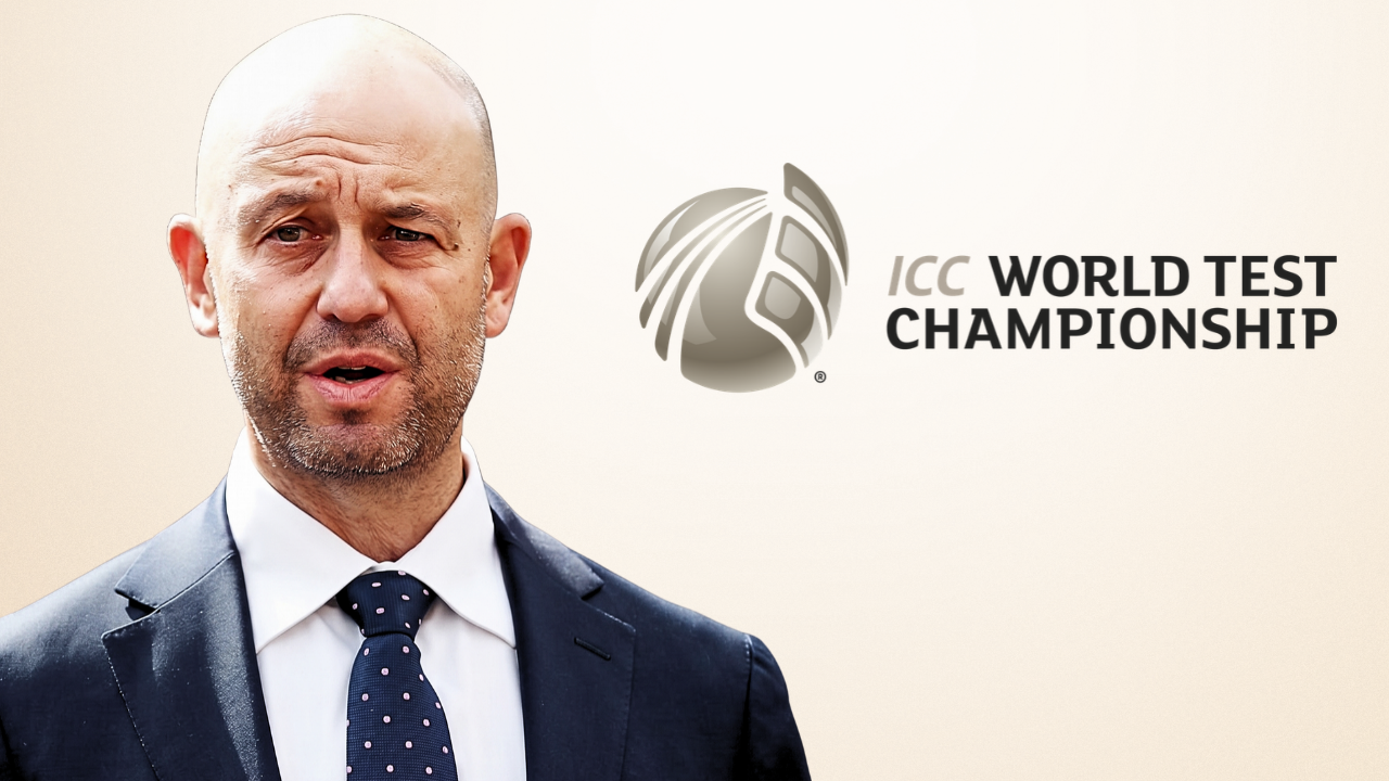 Cricket Australia CEO Todd Greenberg pictured alongside the ICC World Test Championship (WTC) logo in a cricket news graphic.