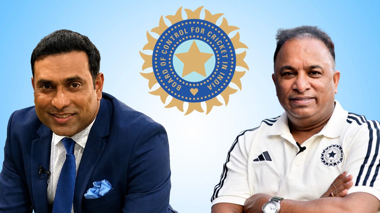 VVS Laxman and BCCI Secretary Devajit Saikia featured alongside the Board of Control for Cricket in India (BCCI) logo in a cricket news graphic.