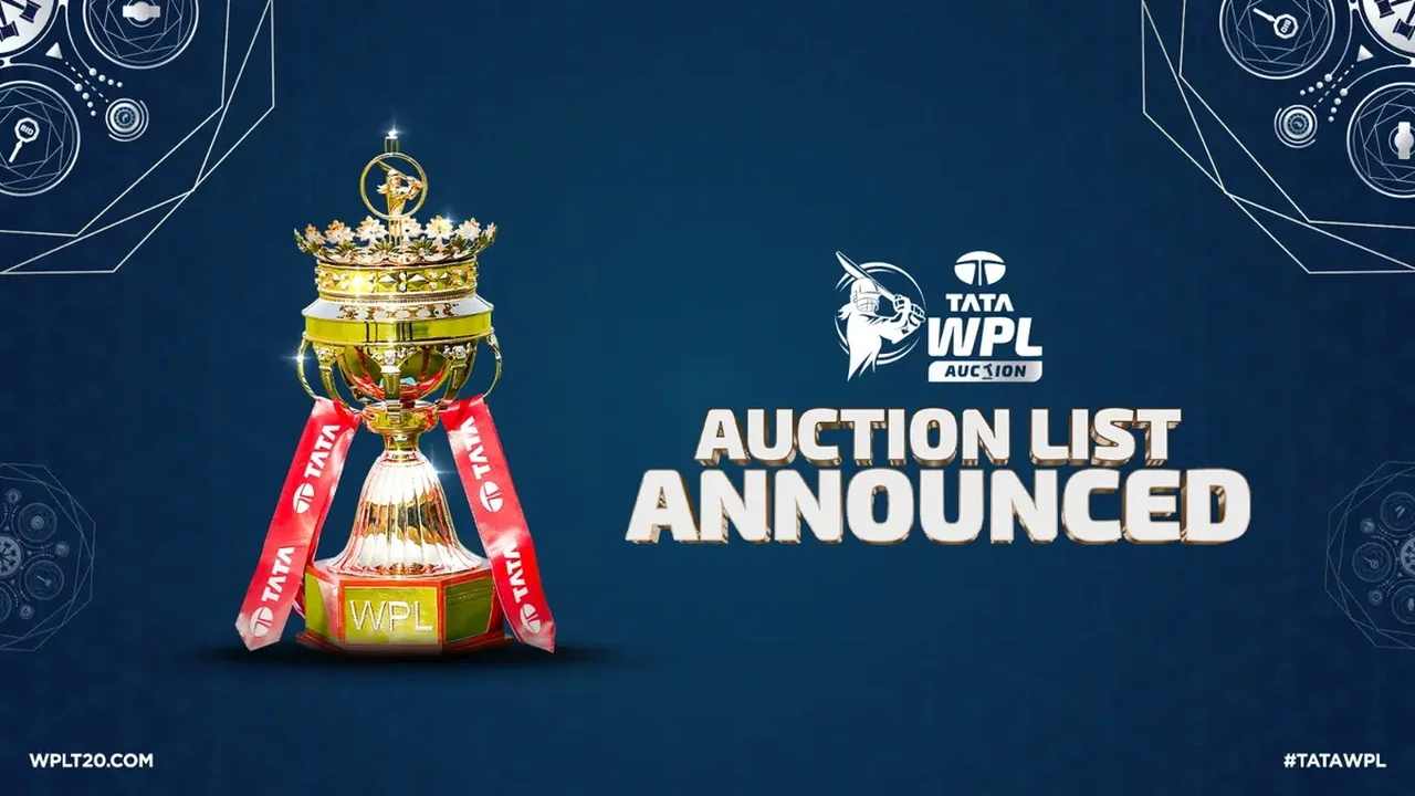 Women's Premier League (WPL) auction list announced, featuring the TATA WPL trophy and official auction announcement graphic.